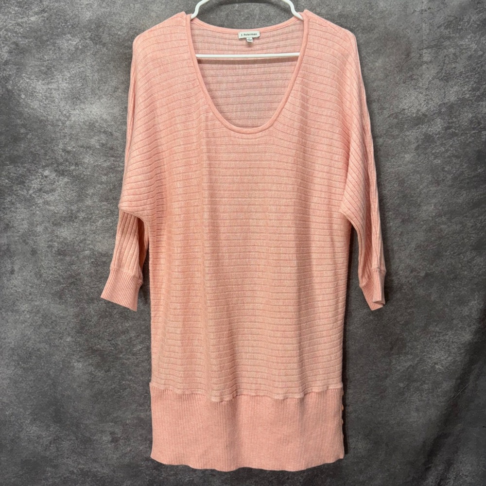J. Peterman Ribbed Tunic Sweater Size L Pink Merino Wool Blend Scoop Neck Dolman
